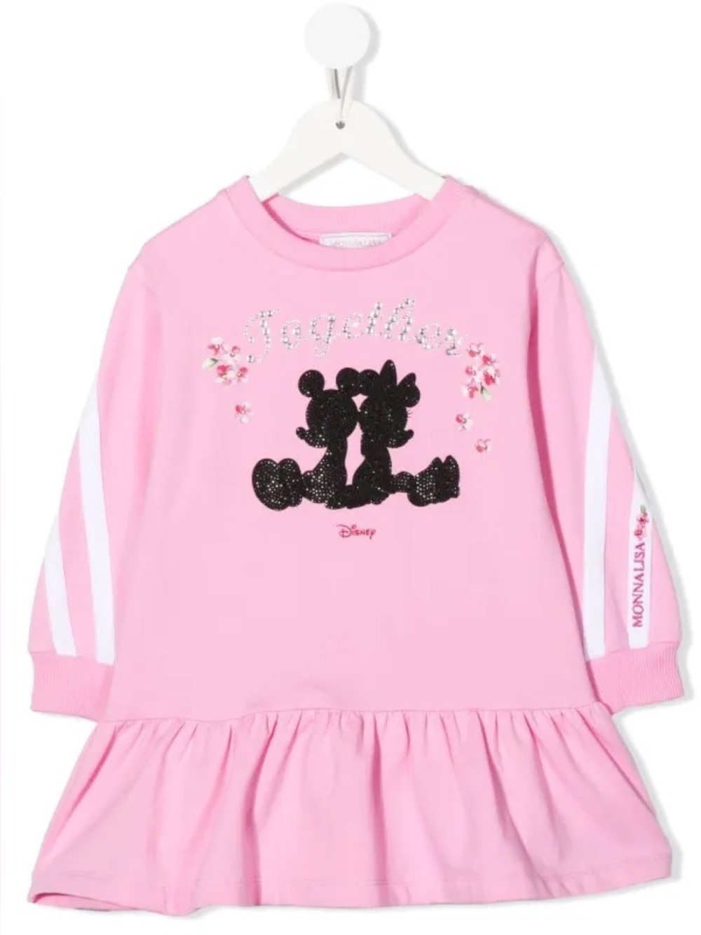 MonnaLisa Pink Minnie & Mickey Ruffle Dress with Glitter Graphic “together”